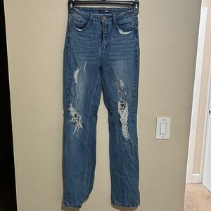 Fashion Nova Ripped Blue Straight Leg Jeans